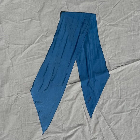 Vintage Sky Chinese Baby  Azure Blue Silk Headscarf Neck Long Thin - Picture 5 of 5